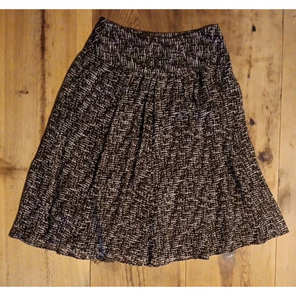 Pendleton Midi Skirt Womens 6 Brown Chiffon Geometric Overlay Zip Pleated Full